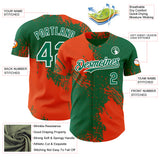 Custom Kelly Green Orange-White Abstract Brush Stroke Authentic Baseball Jersey