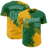 Custom Kelly Green Gold-White Abstract Brush Stroke Authentic Baseball Jersey