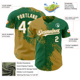 Custom Kelly Green White-Old Gold Abstract Brush Stroke Authentic Baseball Jersey