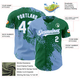 Custom Kelly Green White-Light Blue Abstract Brush Stroke Authentic Baseball Jersey
