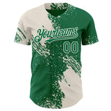 Custom Kelly Green-Cream Abstract Brush Stroke Authentic Baseball Jersey