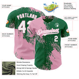 Custom Kelly Green White-Light Pink Abstract Brush Stroke Authentic Baseball Jersey