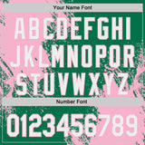 Custom Kelly Green White-Light Pink Abstract Brush Stroke Authentic Baseball Jersey