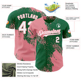 Custom Kelly Green White-Medium Pink Abstract Brush Stroke Authentic Baseball Jersey