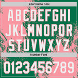 Custom Kelly Green White-Medium Pink Abstract Brush Stroke Authentic Baseball Jersey