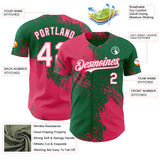 Custom Kelly Green White-Neon Pink Abstract Brush Stroke Authentic Baseball Jersey