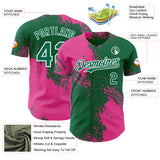 Custom Kelly Green Pink-White Abstract Brush Stroke Authentic Baseball Jersey