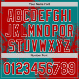 Custom Teal Red-White Abstract Brush Stroke Authentic Baseball Jersey