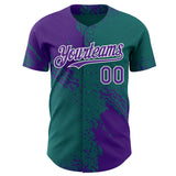 Custom Teal Purple-White Abstract Brush Stroke Authentic Baseball Jersey