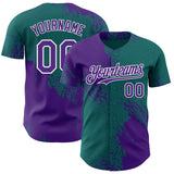 Custom Teal Purple-White Abstract Brush Stroke Authentic Baseball Jersey