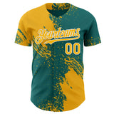 Custom Teal Gold-White Abstract Brush Stroke Authentic Baseball Jersey