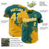 Custom Teal Gold-White Abstract Brush Stroke Authentic Baseball Jersey