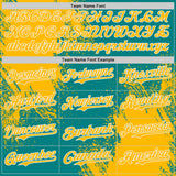 Custom Teal Gold-White Abstract Brush Stroke Authentic Baseball Jersey