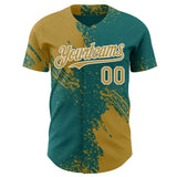 Custom Teal Old Gold-White Abstract Brush Stroke Authentic Baseball Jersey