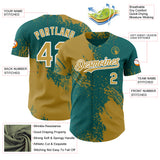 Custom Teal Old Gold-White Abstract Brush Stroke Authentic Baseball Jersey