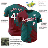 Custom Teal White-Crimson Abstract Brush Stroke Authentic Baseball Jersey