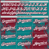 Custom Teal White-Crimson Abstract Brush Stroke Authentic Baseball Jersey