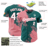 Custom Teal White-Medium Pink Abstract Brush Stroke Authentic Baseball Jersey