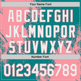 Custom Teal White-Medium Pink Abstract Brush Stroke Authentic Baseball Jersey