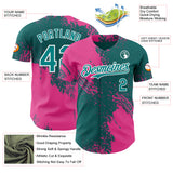 Custom Teal Pink-White Abstract Brush Stroke Authentic Baseball Jersey