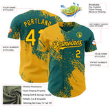 Custom Teal Yellow-Black Abstract Brush Stroke Authentic Baseball Jersey
