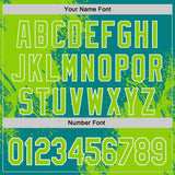 Custom Teal Neon Green-White Abstract Brush Stroke Authentic Baseball Jersey