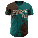 Custom Teal Brown-Cream Abstract Brush Stroke Authentic Baseball Jersey