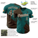Custom Teal Brown-Cream Abstract Brush Stroke Authentic Baseball Jersey
