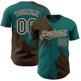 Custom Teal Brown-Cream Abstract Brush Stroke Authentic Baseball Jersey