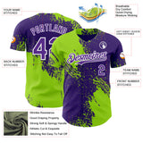 Custom Purple Neon Green-White Abstract Brush Stroke Authentic Baseball Jersey