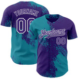 Custom Purple Teal-White Abstract Brush Stroke Authentic Baseball Jersey