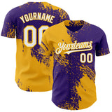 Custom Purple White-Gold Abstract Brush Stroke Authentic Baseball Jersey
