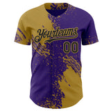 Custom Purple Black-Old Gold Abstract Brush Stroke Authentic Baseball Jersey