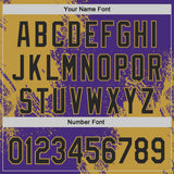 Custom Purple Black-Old Gold Abstract Brush Stroke Authentic Baseball Jersey