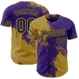 Custom Purple Black-Old Gold Abstract Brush Stroke Authentic Baseball Jersey