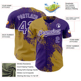 Custom Purple Old Gold-White Abstract Brush Stroke Authentic Baseball Jersey
