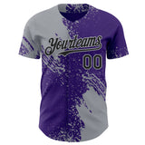 Custom Purple Black-Gray Abstract Brush Stroke Authentic Baseball Jersey