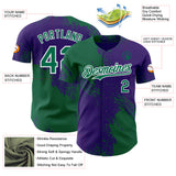 Custom Purple Kelly Green-White Abstract Brush Stroke Authentic Baseball Jersey