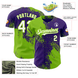 Custom Purple White-Neon Green Abstract Brush Stroke Authentic Baseball Jersey