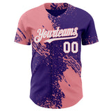 Custom Purple White-Medium Pink Abstract Brush Stroke Authentic Baseball Jersey