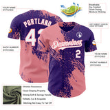 Custom Purple White-Medium Pink Abstract Brush Stroke Authentic Baseball Jersey