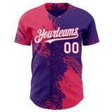 Custom Purple White-Neon Pink Abstract Brush Stroke Authentic Baseball Jersey