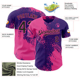 Custom Purple Black-Pink Abstract Brush Stroke Authentic Baseball Jersey