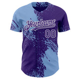 Custom Purple Light Blue-White Abstract Brush Stroke Authentic Baseball Jersey