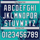 Custom Aqua White-Navy Abstract Brush Stroke Authentic Baseball Jersey