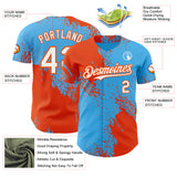 Custom Sky Blue White-Orange Abstract Brush Stroke Authentic Baseball Jersey