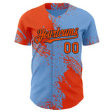Custom Light Blue Orange-Black Abstract Brush Stroke Authentic Baseball Jersey