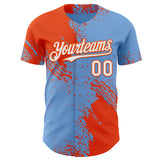 Custom Light Blue White-Orange Abstract Brush Stroke Authentic Baseball Jersey