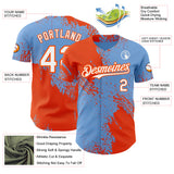 Custom Light Blue White-Orange Abstract Brush Stroke Authentic Baseball Jersey