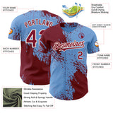Custom Light Blue Crimson-Cream Abstract Brush Stroke Authentic Baseball Jersey